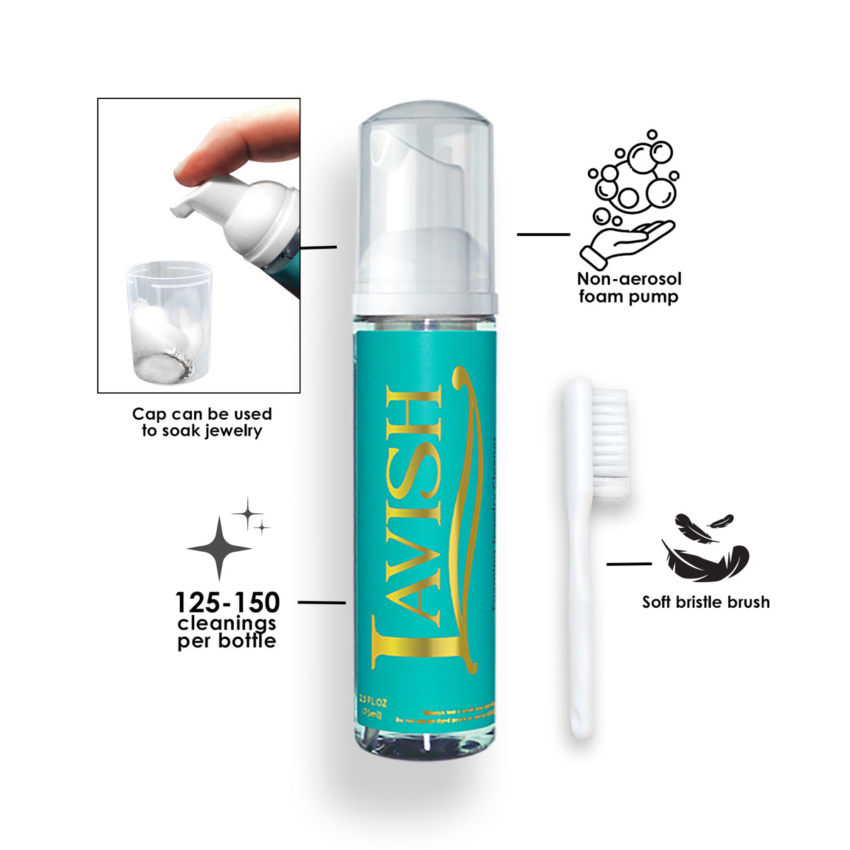 Lavish Jewelry Cleaner, Foaming, Easy to Use, Safe for All Jewelry